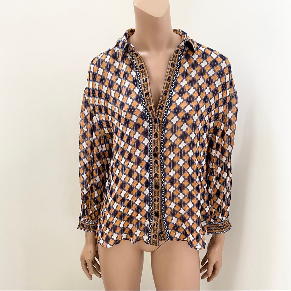 ZARA print vintage inspired buttons up blouse XS